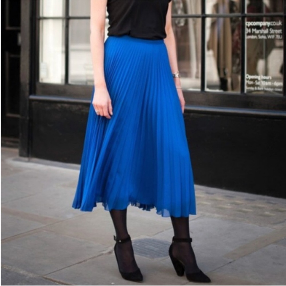J. Crew Accordion Pleated A-Line Midi Skirt Preppy Royal Blue 4